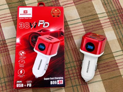 38W Fast Car Charger Dual Port (Type-C PD + USB) - Box Packed