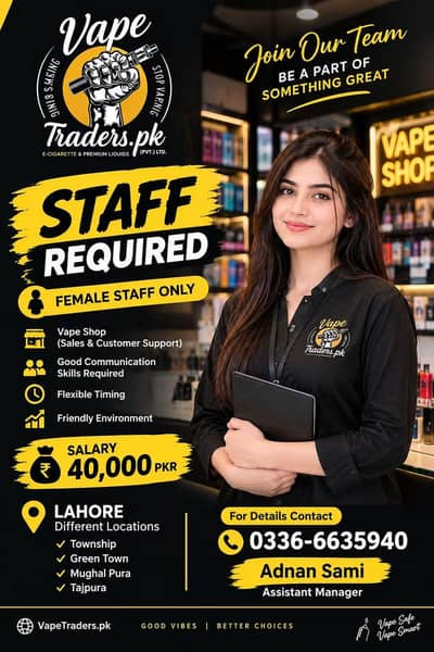 Female Staffs Required For Vape Store | Sale Job | SalesPerson