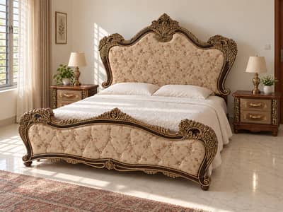 bedroom set for sale with detailed carving and an elegant finish.