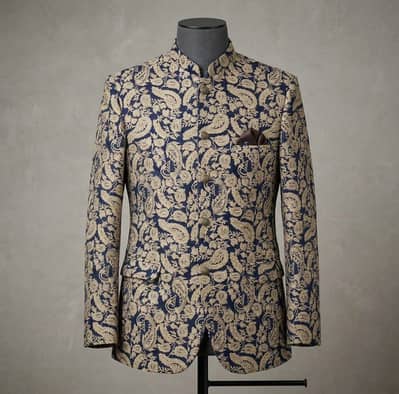 Royal Gold & Navy Brocade Prince Coat / Jodhpuri Blazer