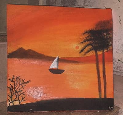 Beautiful Sunset Landscape Painting – Handmade