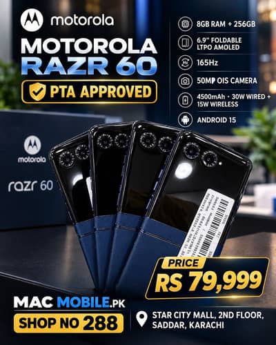 PTAAPPROVED MOTO Razer 60 2025 Dua/$im 8/256gb 50MP 4500MAH Available