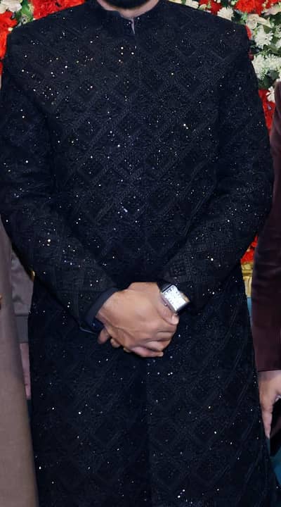 Premium Black Sherwani with turban and shoes