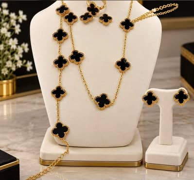 van cleef inspired black clover and gold plated 4 piece combo sets