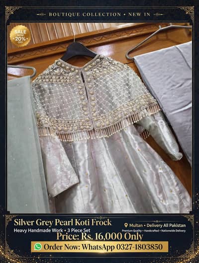 silver grey pearl koti 3 peace heavy work Multan