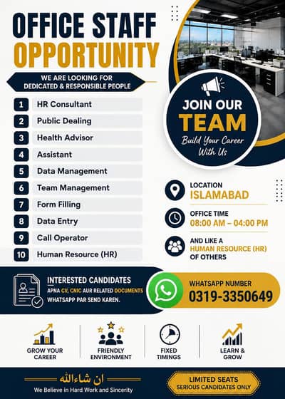 Staff required for office work