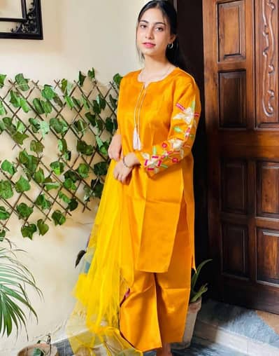 Women Katan Silk 3 Pcs Suit Set White Medium Large