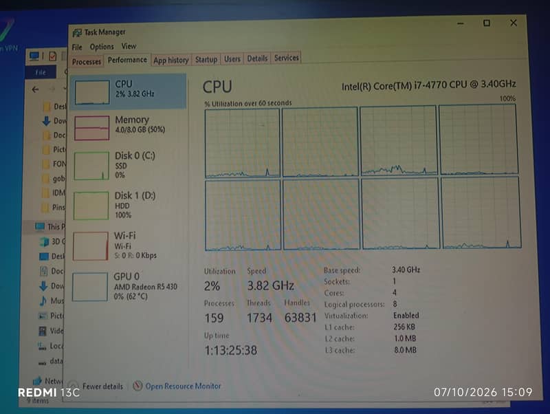Dell Optiplex 3020 SFF i7 4770 8GB 128GB SSD + 250GB HDD + R5 430 2GB 3