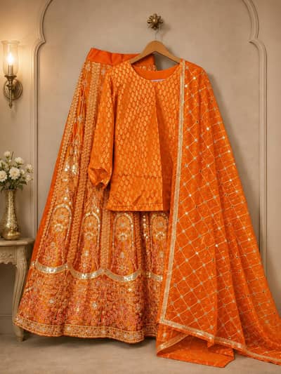 Beautiful Party Wear 3-Piece Dress – Lehenga, kurti & Dupatta |