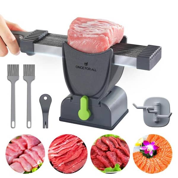 Fresh Meat Slicer & Tenderizer – Manual Meat Cutting Tool with Safety Guard & Cleaning Brush