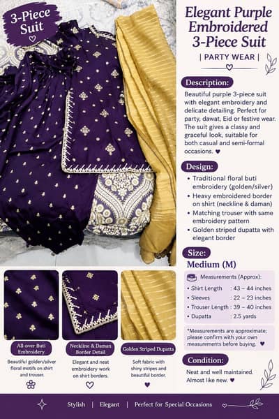 beautiful purple 3 piece embroidered dress