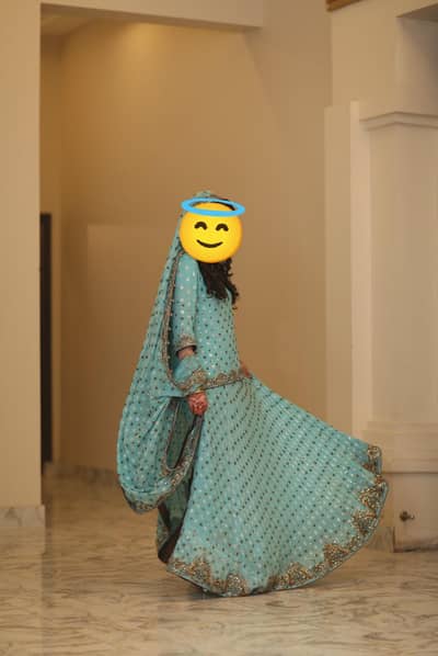 elegant blue dress with heavy work for walima and formal