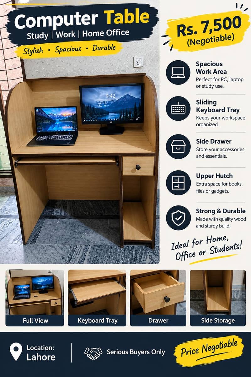 Computer Table / Study Table with Drawer & Keyboard Tray 0