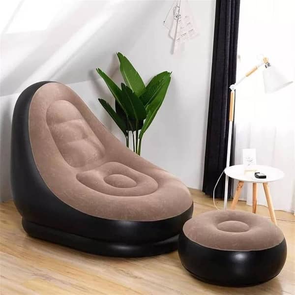 Inflatable Lazy Sofa Chair with Footrest | Portable Air Lounge Chair & Ottoman | Blow Up Sofa Recliner for Home, Bedroom, Camping & Outdoor Relaxation