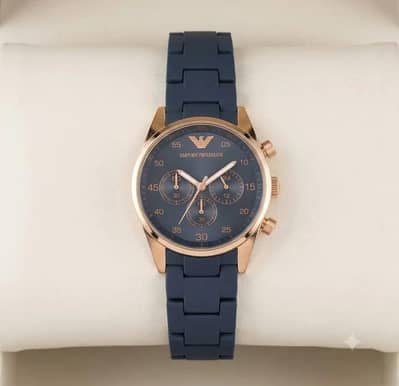 Emporio Armani Mens Watch Rose Gold Black Rubber Strap Premium Quality