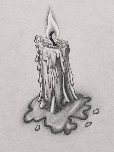 “Realistic Pencil Sketch Art – Melting Candle Drawing”