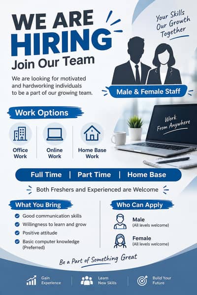 We are hiring staff for male and female.