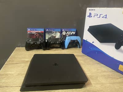 PS4 Slim Complete Bundle | 3 Controllers + 3 Games | Like New | 95K