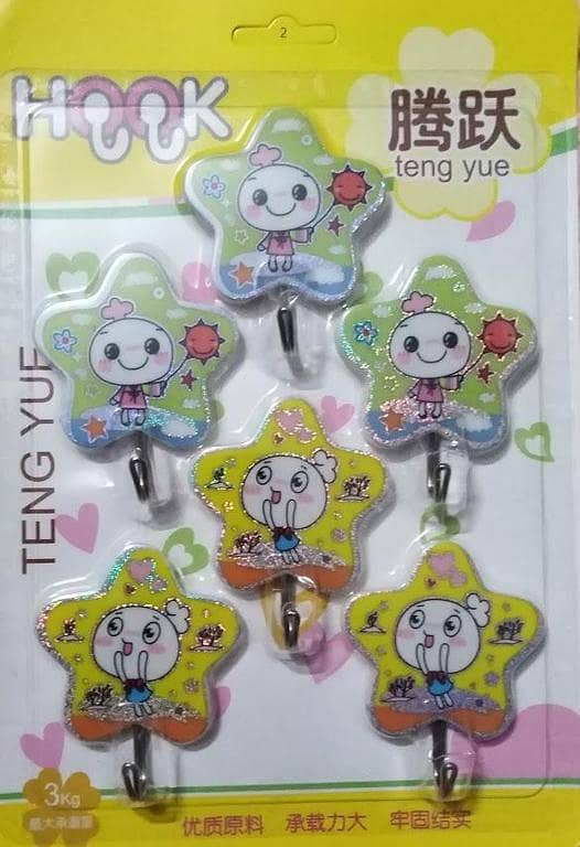 T  Pack of 6 Self Adhesive Hook Cute Wall Mounted Clothes Hooks for Back Door Bathroom and Kitchen
