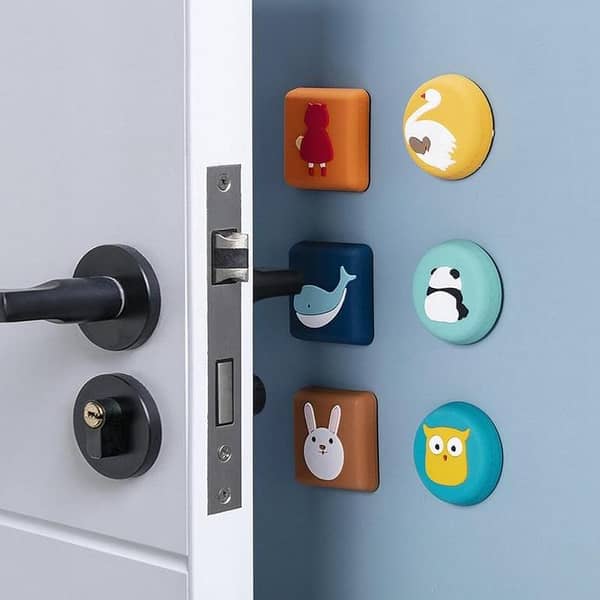 T  6PCS Cartoon Door Stopper Silicone Self Adhesive Wall Protectors Door Handle Bumpers Buffer Guard Stoppers Crash Pad