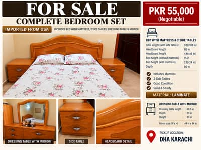Imported USA Bedroom Set – Bed, Dresser, Mirror & Side Tables