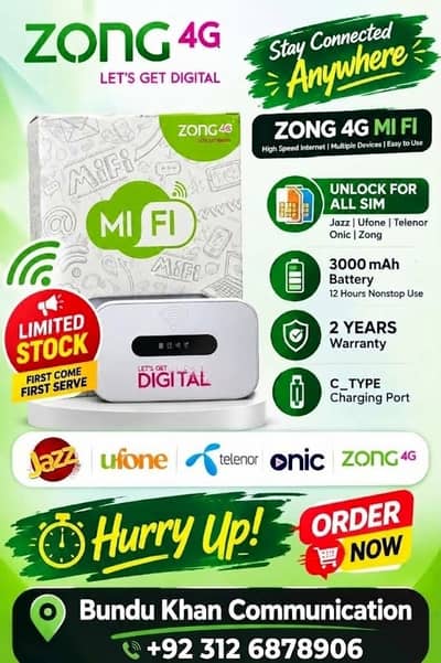 Zong 4G bolt+ Internet Device All SIM Unlocked 3000mAh 2 Year Warranty