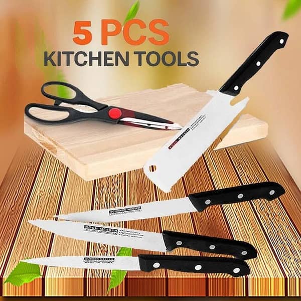 T  Chopping Board with Knife Set and Scissor, 6 Piece Stainless Steel Kitchen Knife Knives Set with Knife Scissor