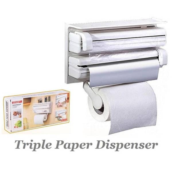 T  3 In 1 Kitchen Triple Paper Roll Dispenser & Holder For Tissue Paper Roll, Aluminum Foil And Plastic Wrapping Film/Cling Film