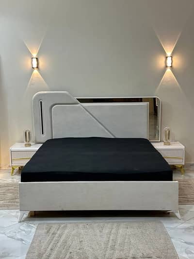 Cushion Bed Set with Side Tables & Dressing | Modern Bedroom Set