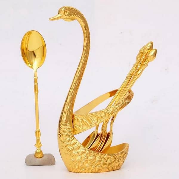 T  Cute Little Creative Swan Fruit Coffee Spoon Rack Tableware Set Dessert Spoon Duck Shaped Stand