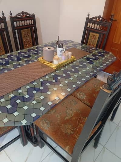 Glass Top Wooden Dining Table