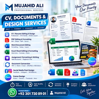 Professional Document Editing, Graphic Design & CV Making Services