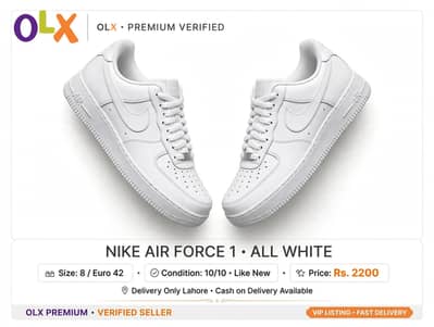 Nike air force 1 All White- Size 8 - Condition 10/10 - RS. 2200