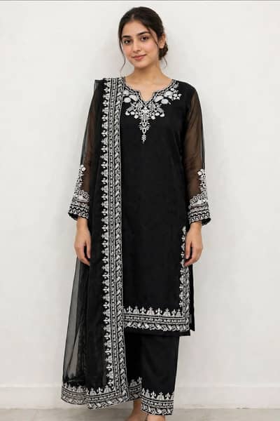 Black Embroidered Dress 3PC - Rs 3299 - COD - Free Delivery
