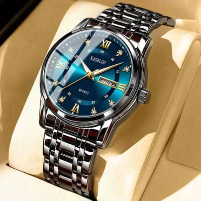 Men's Gold Plated Quartz Watch with Blue Dial