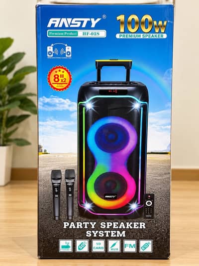 ANSTY 100W Premium Party Speaker | Bluetooth | 2 Mic | RGB Lights