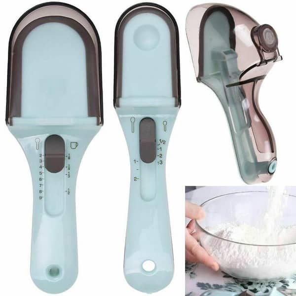 T  2 x Measuring Spoon Cup Scoop Set Magnetic Adjustable Kitchen Utensil