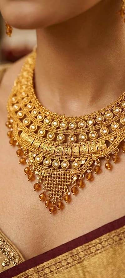 Elegant Artificial Golden Necklace Set with Earrings