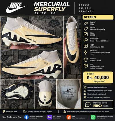 Nike Mercurial Superfly Football Boots – UK 10