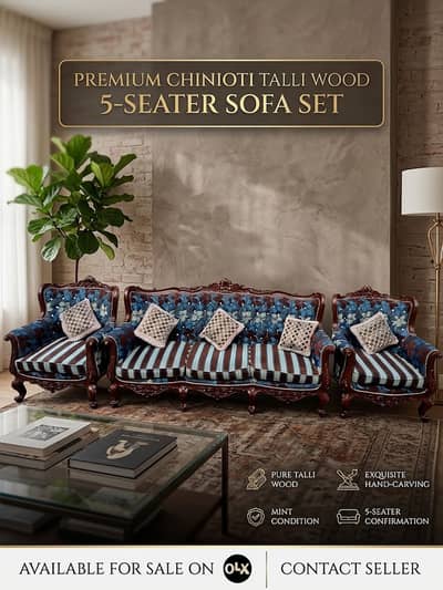 Chinioti Style 5 Seater Sofa Set - Pure Talli Wood (Solid Condition)