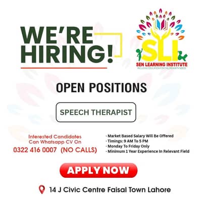 aba , speech , ot and physio therapist autism center job in lahore