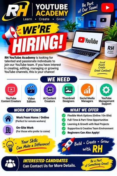 Hiring Now – YouTube Content Creation & Video Editing Staff Required