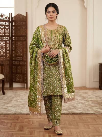 olive green kameez torser dopata