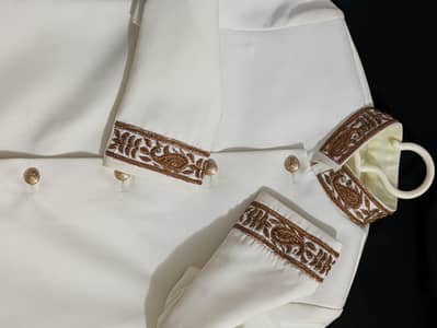 Boys Off-White Sherwani | Antique Gold Kora Work | 5 Years