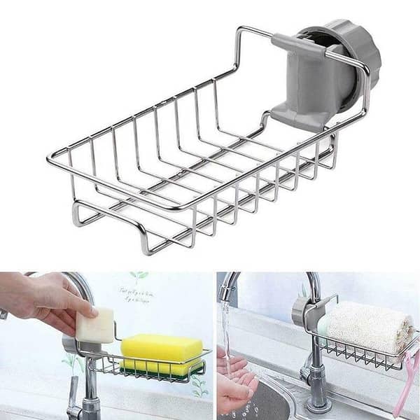T  Pack of 2 Kitchen Sink Faucet Drain Rack Sponge Soap Cloth Storage Organizer Holder Shelf