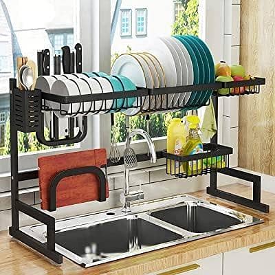 T   Rack Over The Sink Dish Drying Rack Over Sink Kitchen Storage Shelf Countertop Space Saver Display Stand Tableware Drainer Organizer Utensils Holder