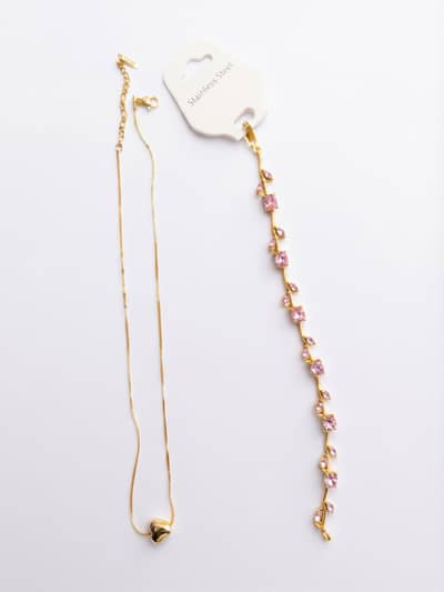 STEANLESS STEEL QUALITY PINK & GOLDEN BRACELET,   HEART LOCKET