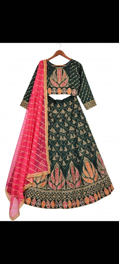 color green embroidery lehnga