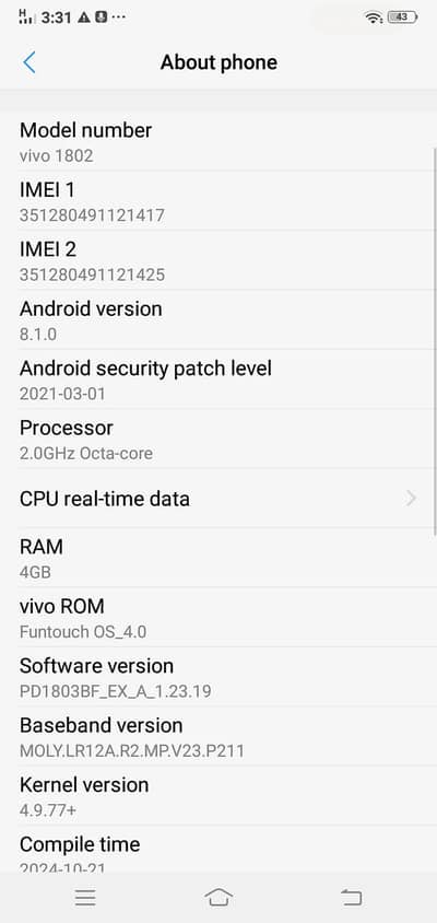 Vivo Y18 kit he dual sim good battry timng camera me dust h bas baki