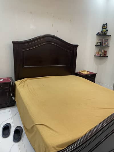 Wooden Bed set with side tables